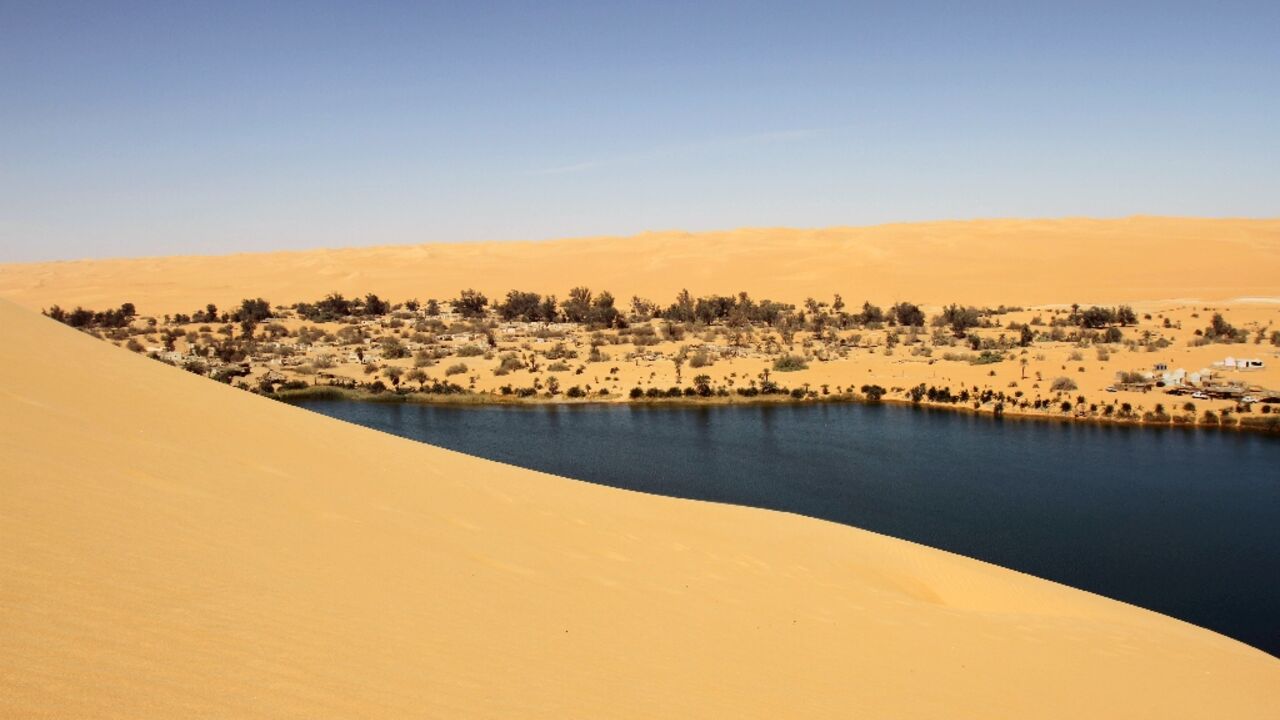 Lake Gaberoun, an oasis in Libya's Sabha district