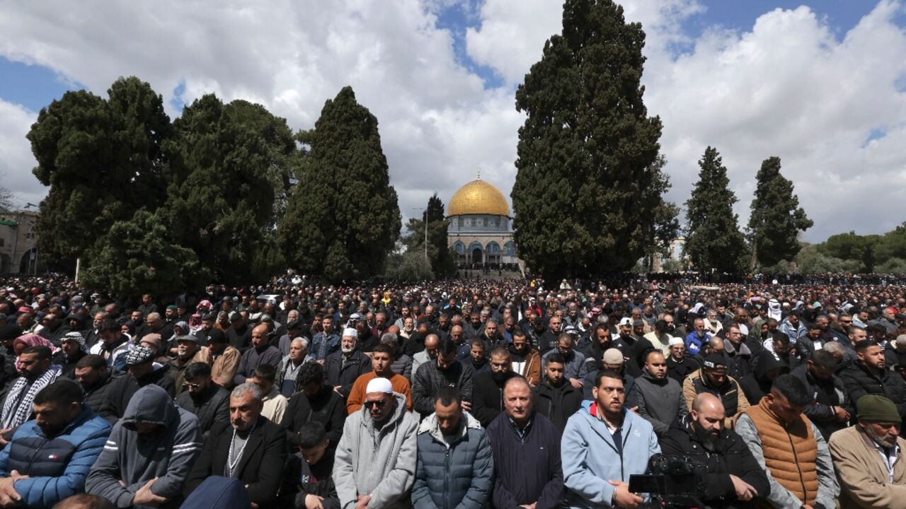 Thousands of Muslims pack Jerusalem's Al-Aqsa mosque compound for the second Friday of Ramadan