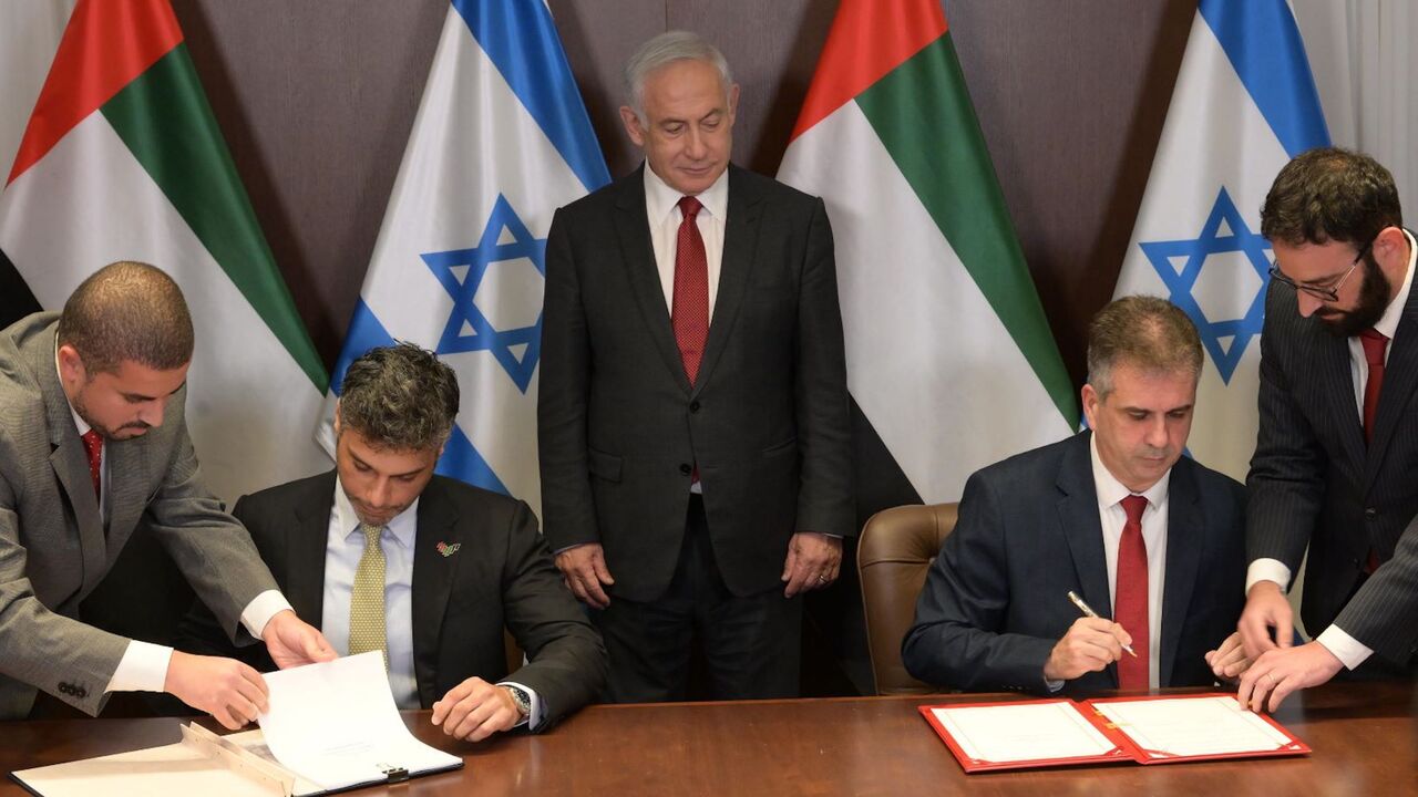 A customs agreement between Israel and the UAE is signed in the presence of Prime Minister Benjamin Netanyahu on March 26, 2023.