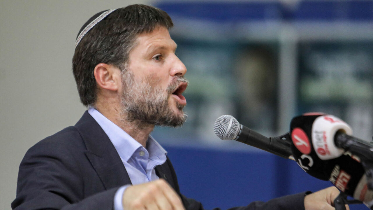 Bezalel Smotrich, Israeli far-right lawmaker and leader of the Religious Zionism party, speaks during a rally with supporters, Sderot, Israel, Oct. 26, 2022.