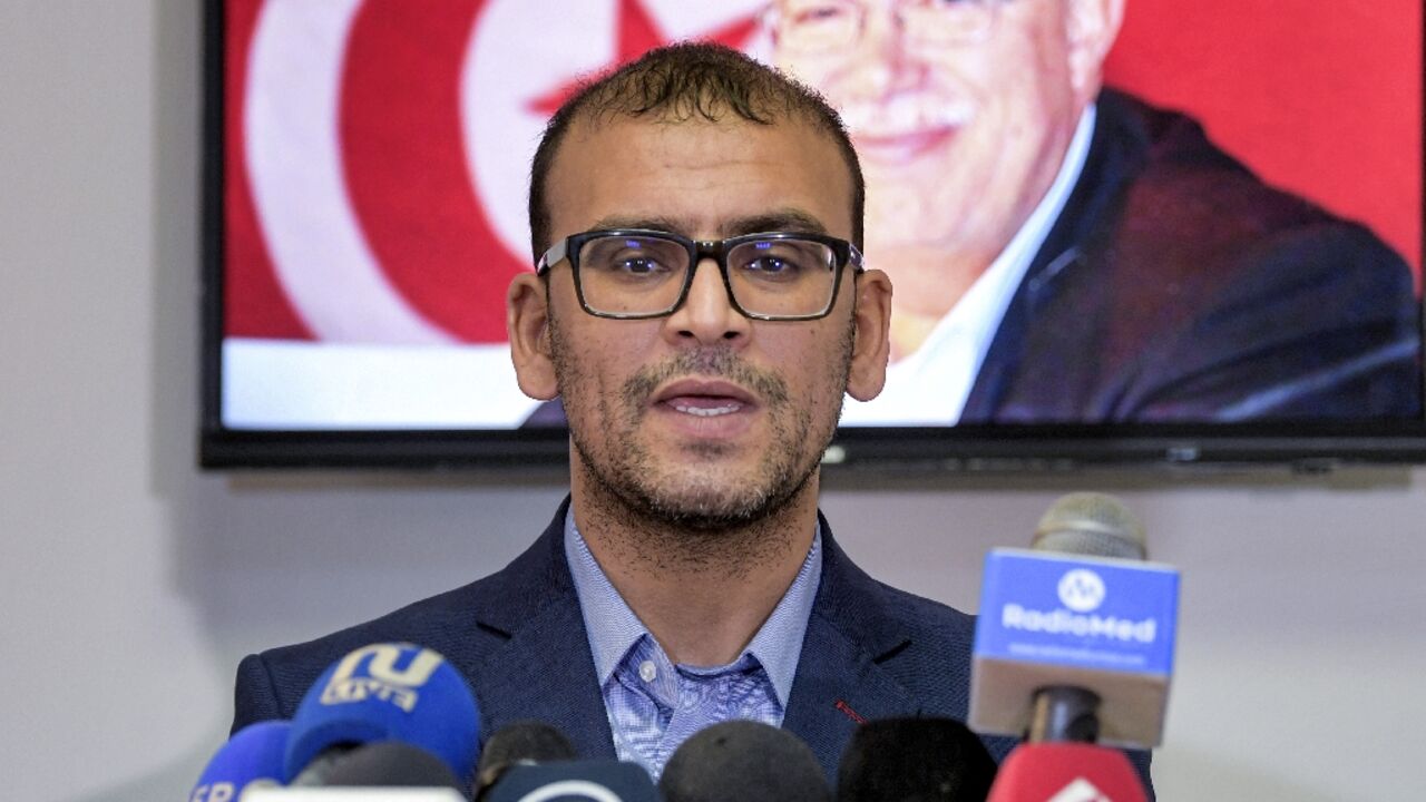 The spokesman of Tunisia's Islamist-leaning Ennahdha party, Abdelfattah Taghouti, seen here condemning the December 2021 arrest of the party's vice-president Noureddine Bhiri, has himself been detained, his party says