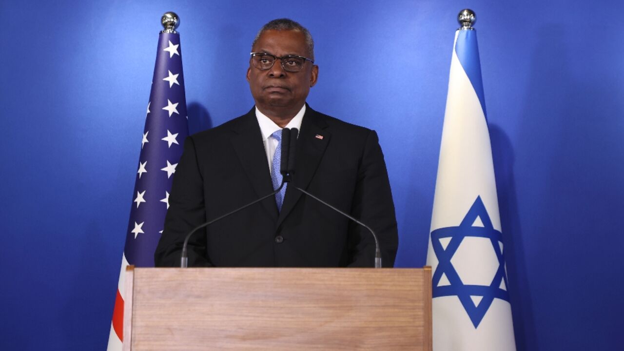 US Secretary of Defense Lloyd Austin speaks to the media after holding talks in Israel