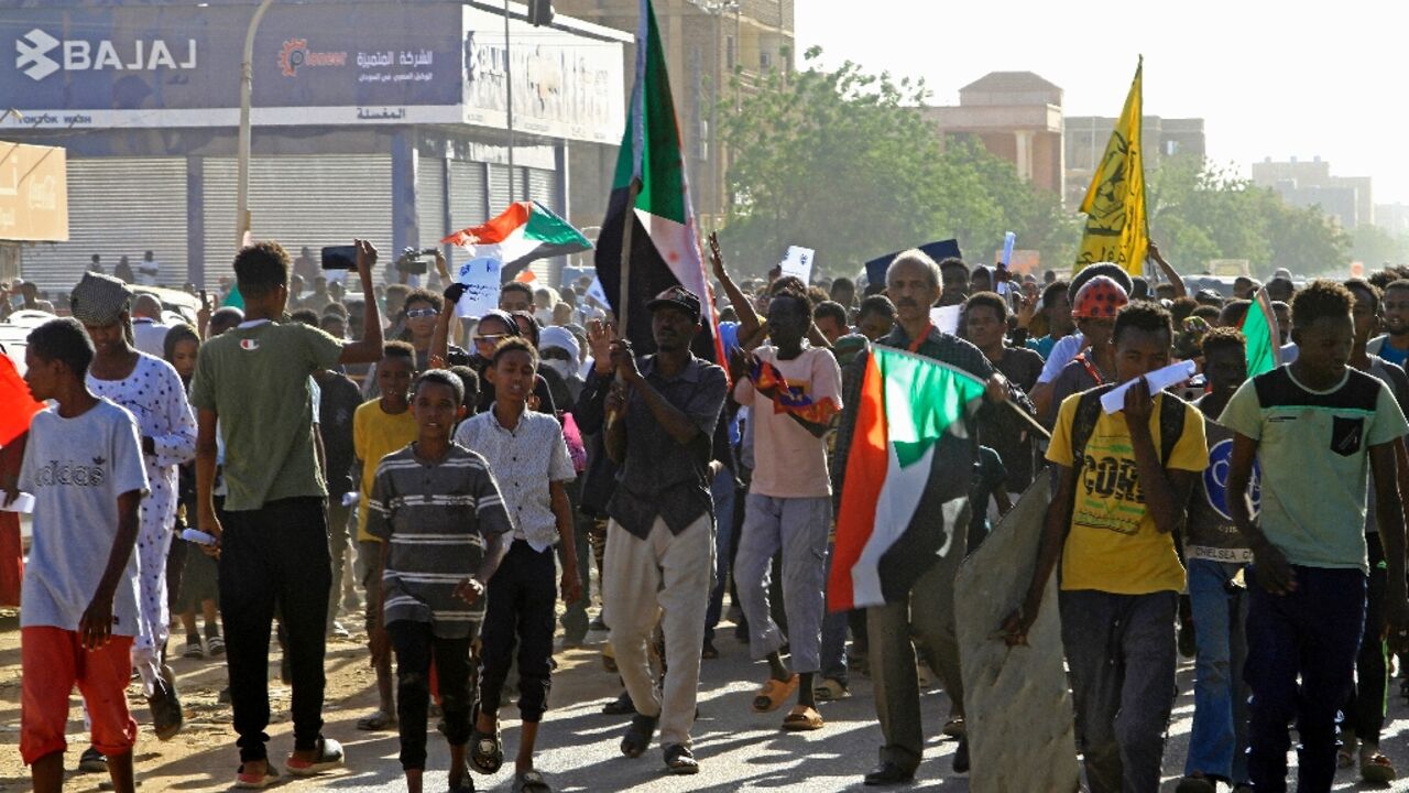 Sudanese protesters take part in a demonstration in southern Khartoum