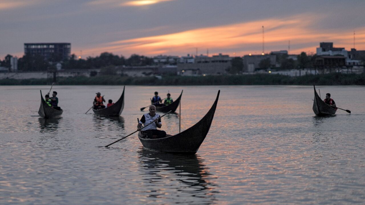 The elongated gondola-like boats plying the Tigris river in Baghdad and known as mashhouf are part of an ancient heritage