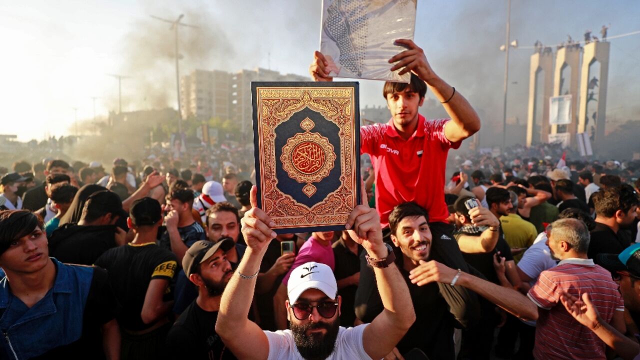 Iraqis hold a second day of protests outside the Swedish embassy in Baghdad against a Koran burning in Stockholm