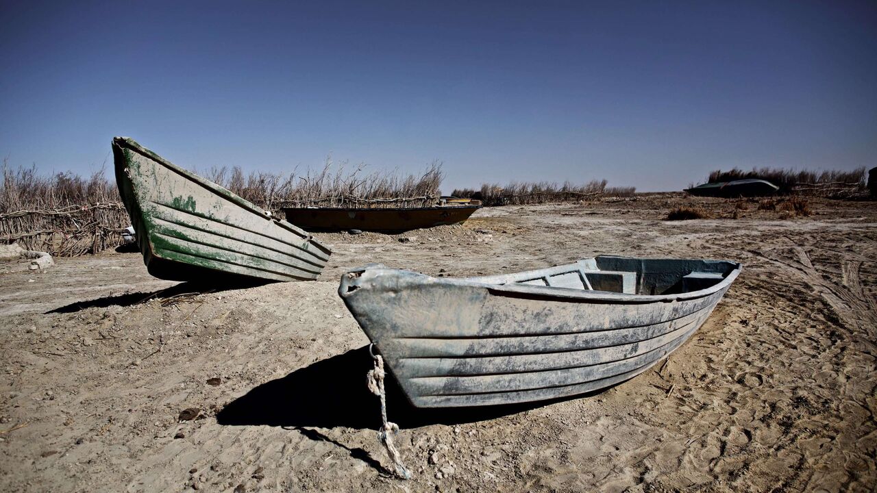Abandoned boats in Sikh Sar village at Hamoon wetland near the Zabol town, in southeastern province of Sistan-Baluchistan bordering Afghanistan on Feb. 2, 2015. 