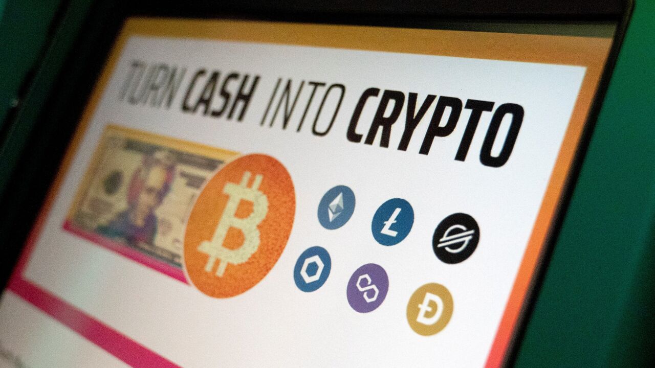 The Bitcoin logo is seen on a Coinstar cryptocurrency ATM at a grocery store in Washington, DC, on January 19, 2023. (Photo by Stefani Reynolds / AFP) (Photo by STEFANI REYNOLDS/AFP via Getty Images)