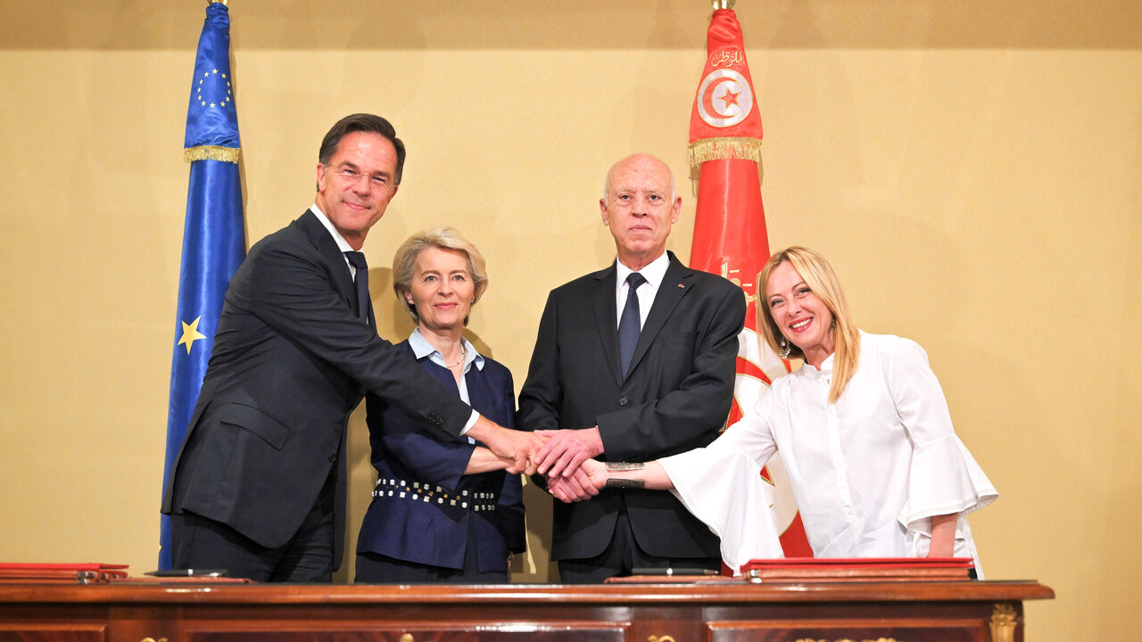 Mark Rutte, Kais Saied, Ursula von der Leyen, Giorgia Meloni