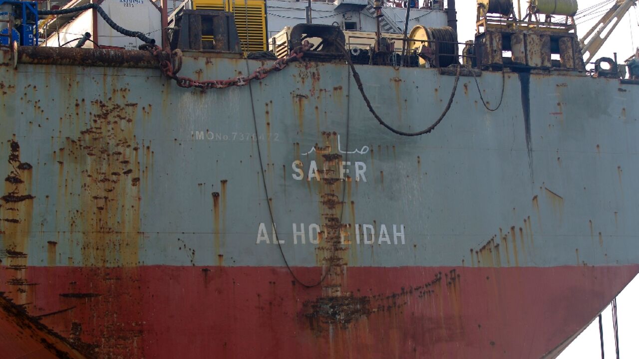 The beleaguered Yemen-flagged FSO Safer oil tanker anchored in the Red Sea off the coast of Hodeida
