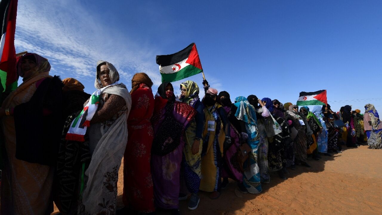 Sahrawis displaced from Morocco-controlled Western Sahara attend a Polisario congress in Algeria earlier this year 