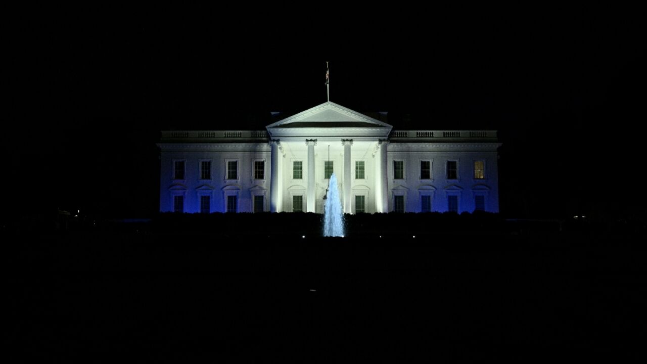 The White House was illuminated in the blue and white colors of the Israeli flag on Monday night