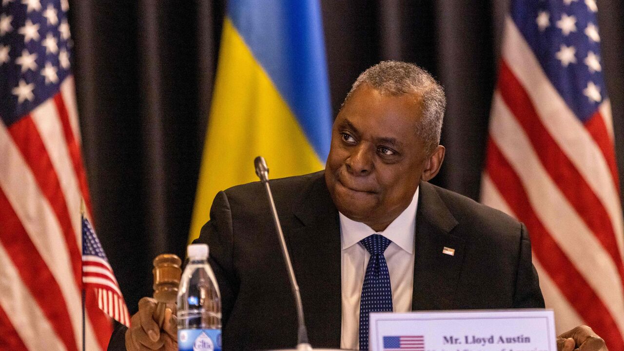 US Secretary of Defence Lloyd Austin opens an in-person Ukraine Defense Contact Group meeting at Ramstein Air Base, southwestern Germany, on April 21, 2023. - The United States are hosting the meeting to discuss further support for Ukraine after President Volodymyr Zelensky pushed Western allies to send more fighter jets and long-range missiles. Representatives from around 50 countries gather at the US Ramstein Air Base to coordinate their backing for Kyiv, as battles with Russia rage in the east of the cou