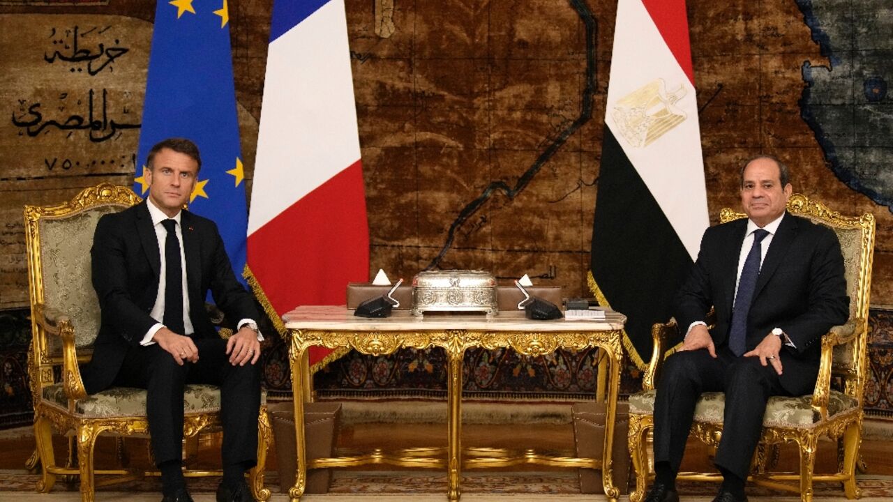 French President Emmanuel Macron and Egyptian President Abdel-Fattah al-Sisi pictured before their talks in Cairo