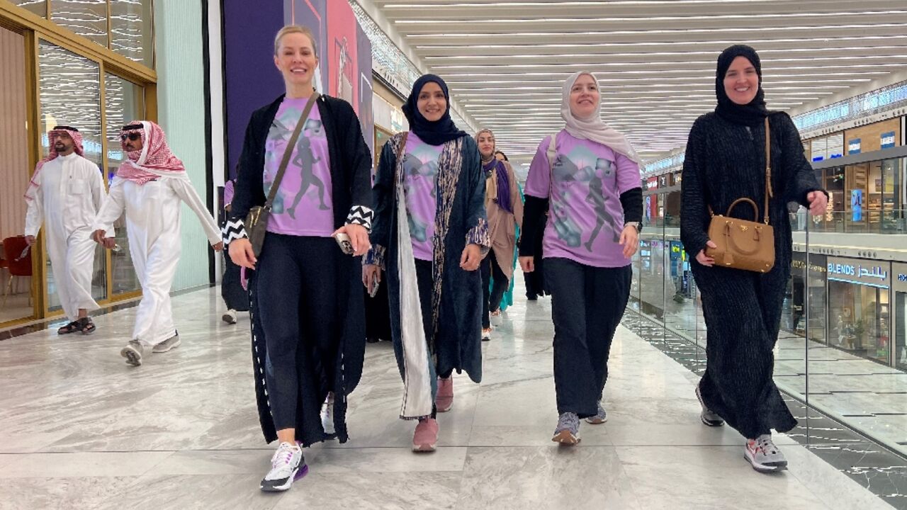 Women exercising in a mall in Riyadh