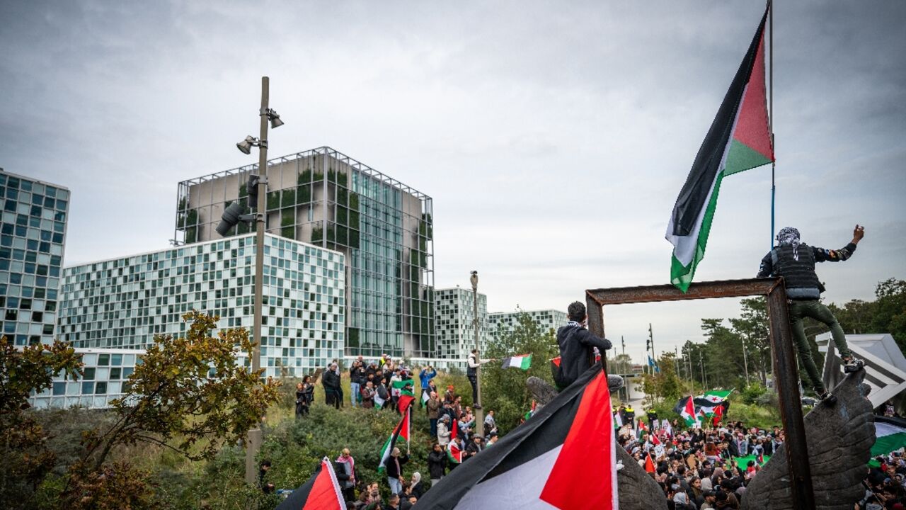 Protesters demonstrated in front of the International Criminal Court in The Hague last week in solidarity with Palestinians in Gaza