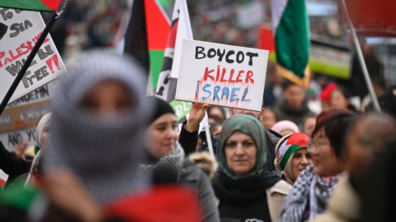 Many protesters accused Israel of conducting a 'genocide' against Palestinians in Gaza, with some calling for a boycott on Israeli products
