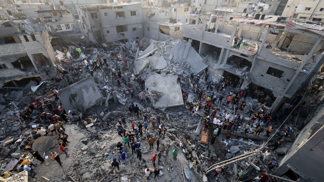Seven multi-storey buildings in the Al-Maghazi refugee camp in the centre of the Gaza Strip were razed in the strike
