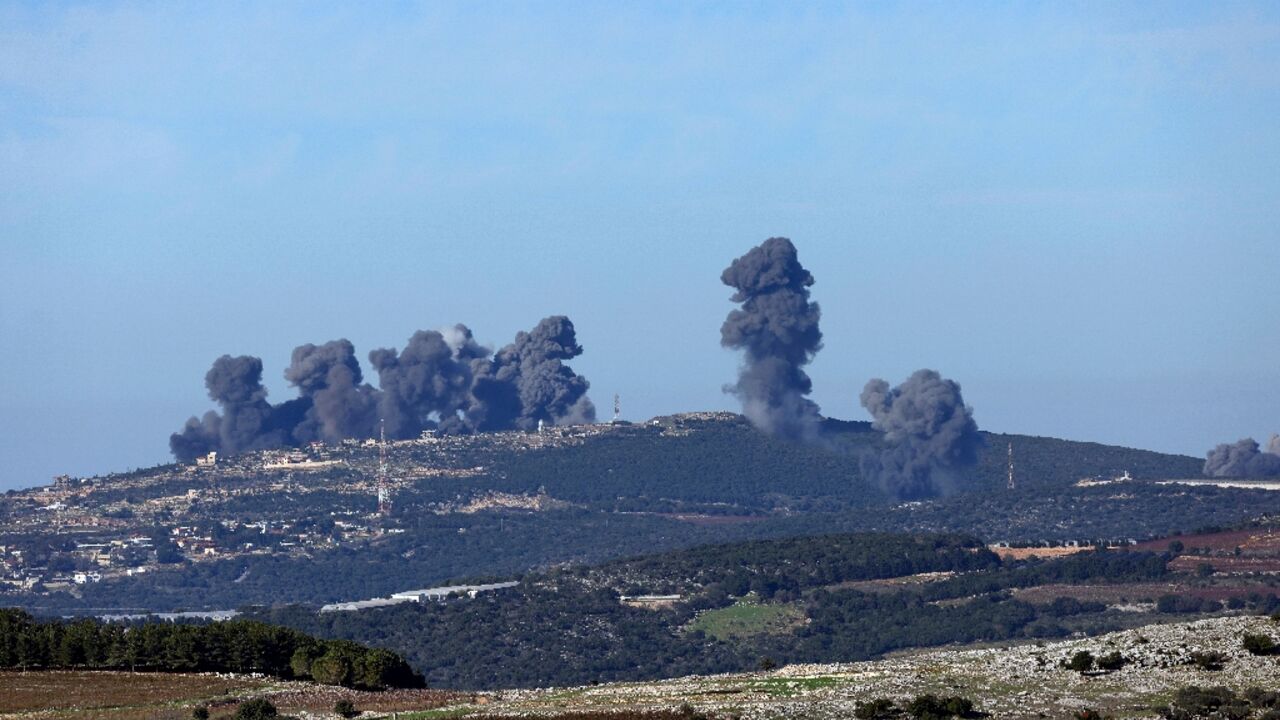 Smoke billows over southern Lebanon following artillery fire by the Israeli army on hills near the town of Marwahin