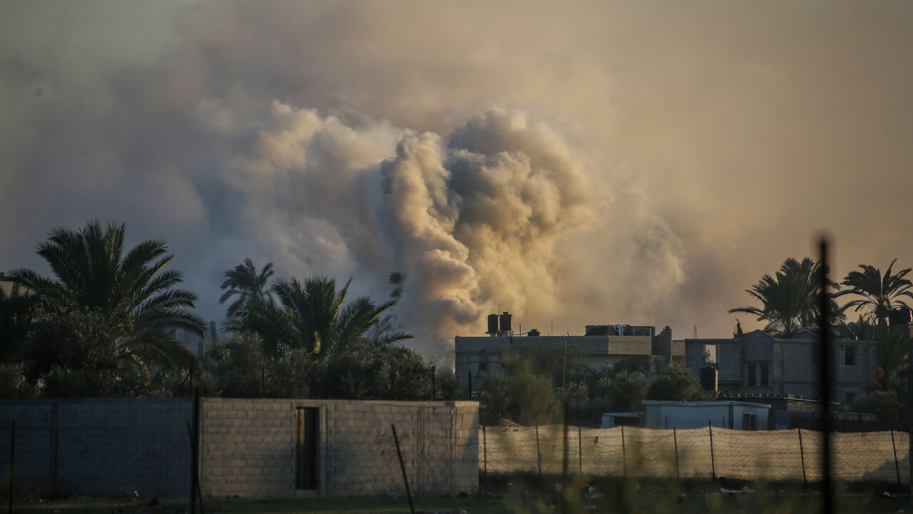 Smoke rises from an explosion in Khan Yunis, Gaza, Dec. 2, 2023. 