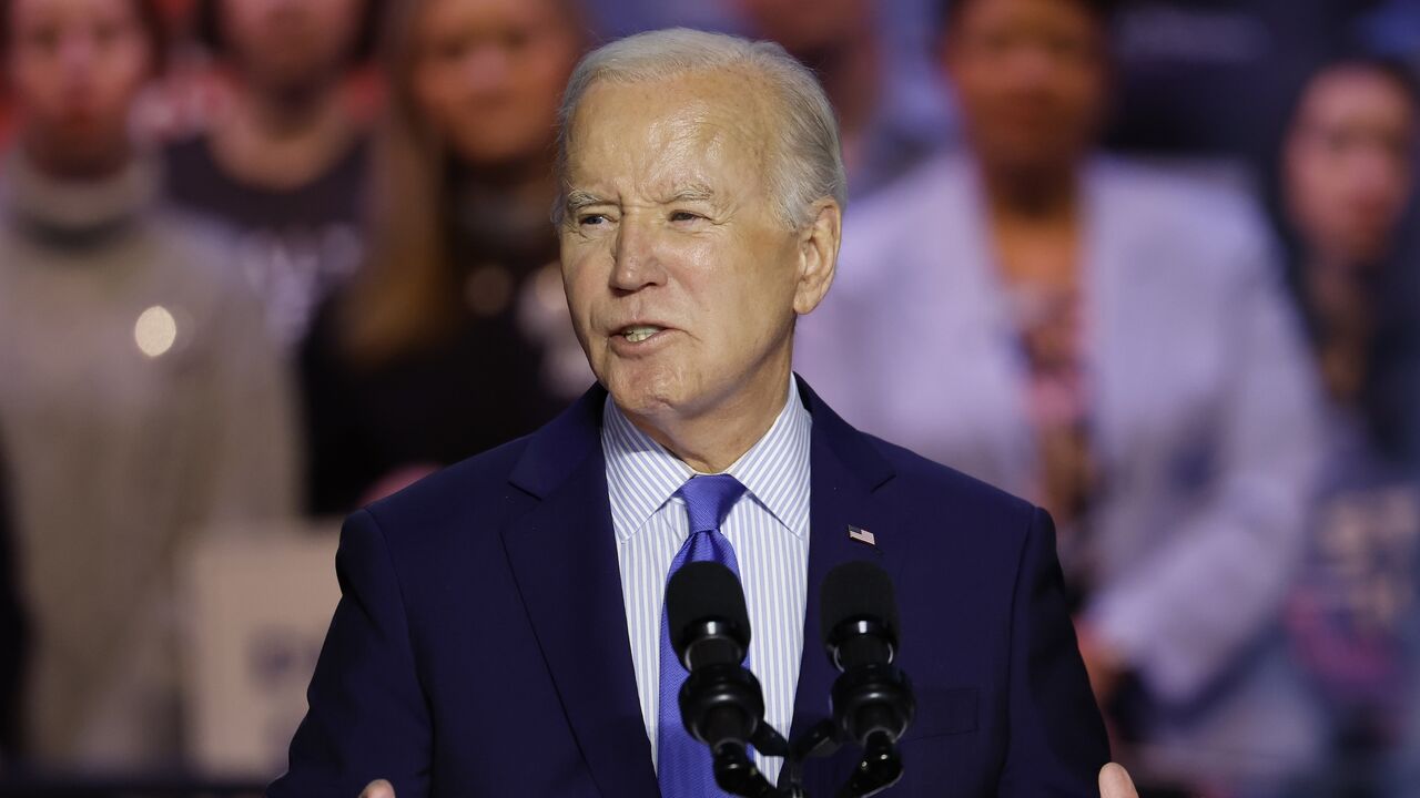 US President Joe Biden speaks at a ”Reproductive Freedom Campaign Rally" at George Mason University on Jan. 23, 2024.