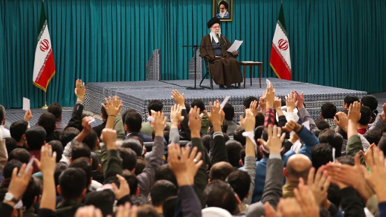 Iran's supreme leader Ayatollah Ali Khamenei meets young voters on February 28, 2024 