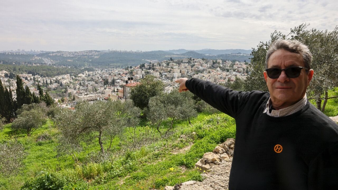 This is Abu Gosh - Mayor Saleem Jaber points to his village near Jerusalem