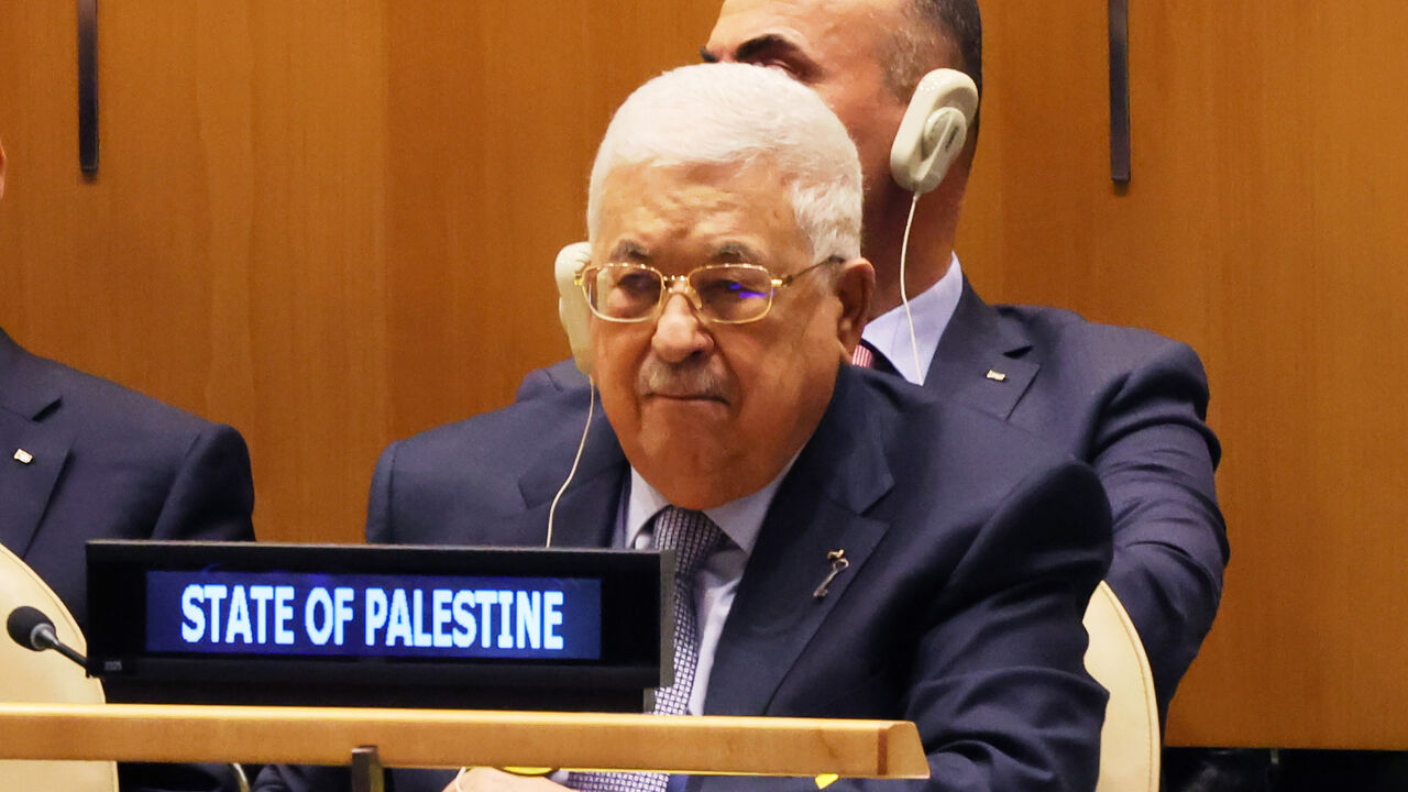 NEW YORK, NEW YORK - MAY 15: Palestinian President Mahmoud Abbas attends an observation of the 75th anniversary of the Nakba in the General Assembly Hall at the United Nations on May 15, 2023 in New York City. A day of observation of the 75th anniversary of the Nakba was held at the UN with performances by Palestinian singer Sanaa Moussa, Grammy Award-nominee cellist and composer Naseem Alatrash who was accompanied by the New York Arabic Orchestra and directed by Eugene Friesen. Nakba was the displacement o