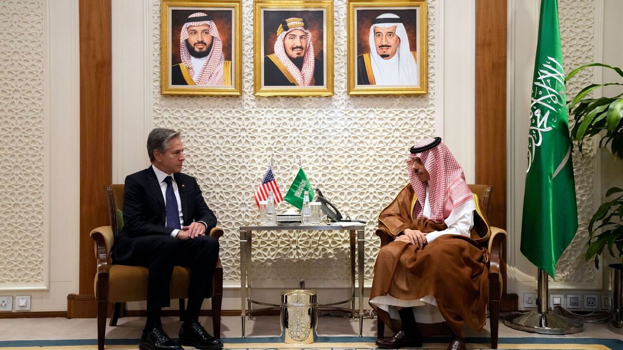 US Secretary of State Antony Blinken (L) meets with Saudi Foreign Minister Prince Faisal bin Farhan in Riyadh on October 14, 2023. Blinken on October 13, 2023, began a tour of six Arab capitals to build pressure on Hamas while Israel readies a massive offensive on the Gaza Strip following the militants' attacks. 
