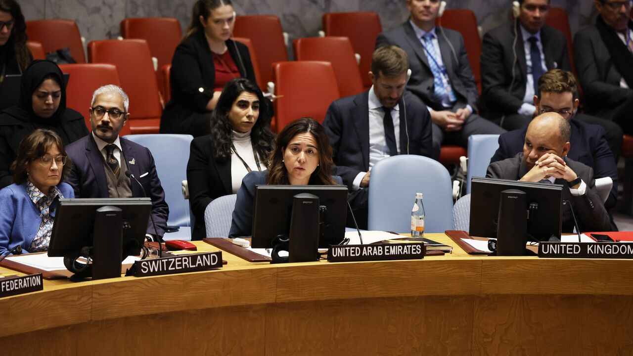 Lana Nusseibeh speaks during a UN Security Council meeting on the Israel-Hamas war at the United Nations headquarters on Nov. 22, 2023.