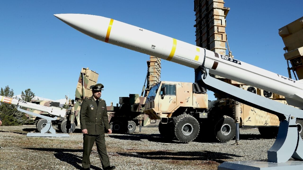 A Sayad-3 missile is displayed during Iran's unveiling of two new air defence systems