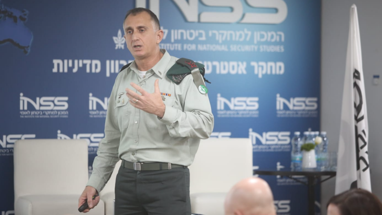 Then head of Israeli Military Intelligence Tamir Hyman speaks at the Institute for National Security Studies think tank in Tel Aviv, Jan. 28, 2020. 