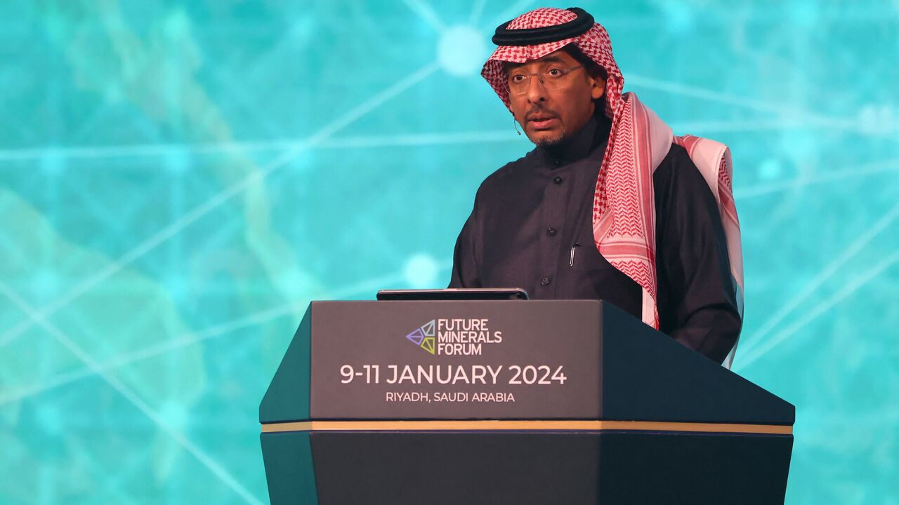 Saudi Mining and Industry Minister Bandar Al-Khorayef addresses the Future Mineral Forum in Riyadh on Jan. 10, 2024.