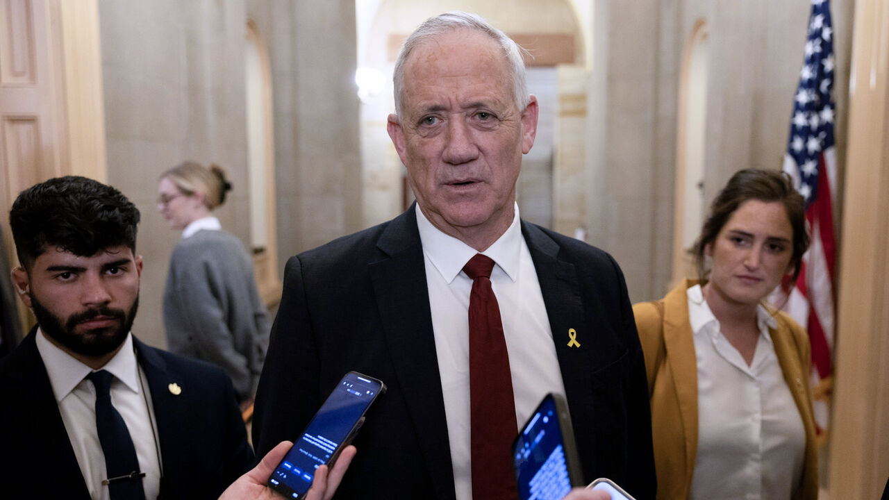 Benny Gantz, a member of Israel’s war cabinet, talks to the media after a meeting with Senate Minority Leader Mitch McConnell (R-KY) at the US Capitol, Washington, March 4, 2024.