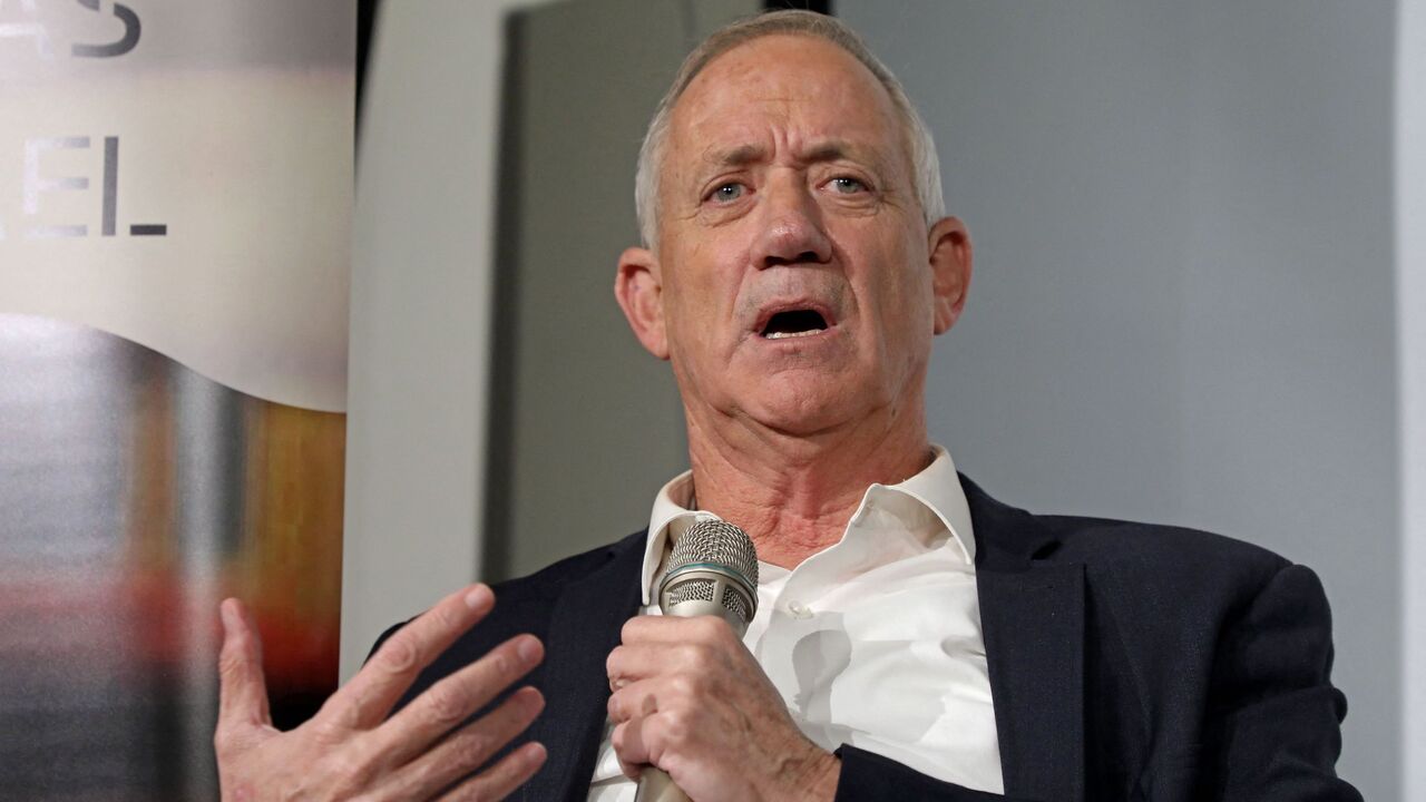 Israel's Defense Minister Benny Gantz gives a salon talk in the Mediterranean coastal city of Tel Aviv on Oct. 24, 2022 ahead of the November general elections. 