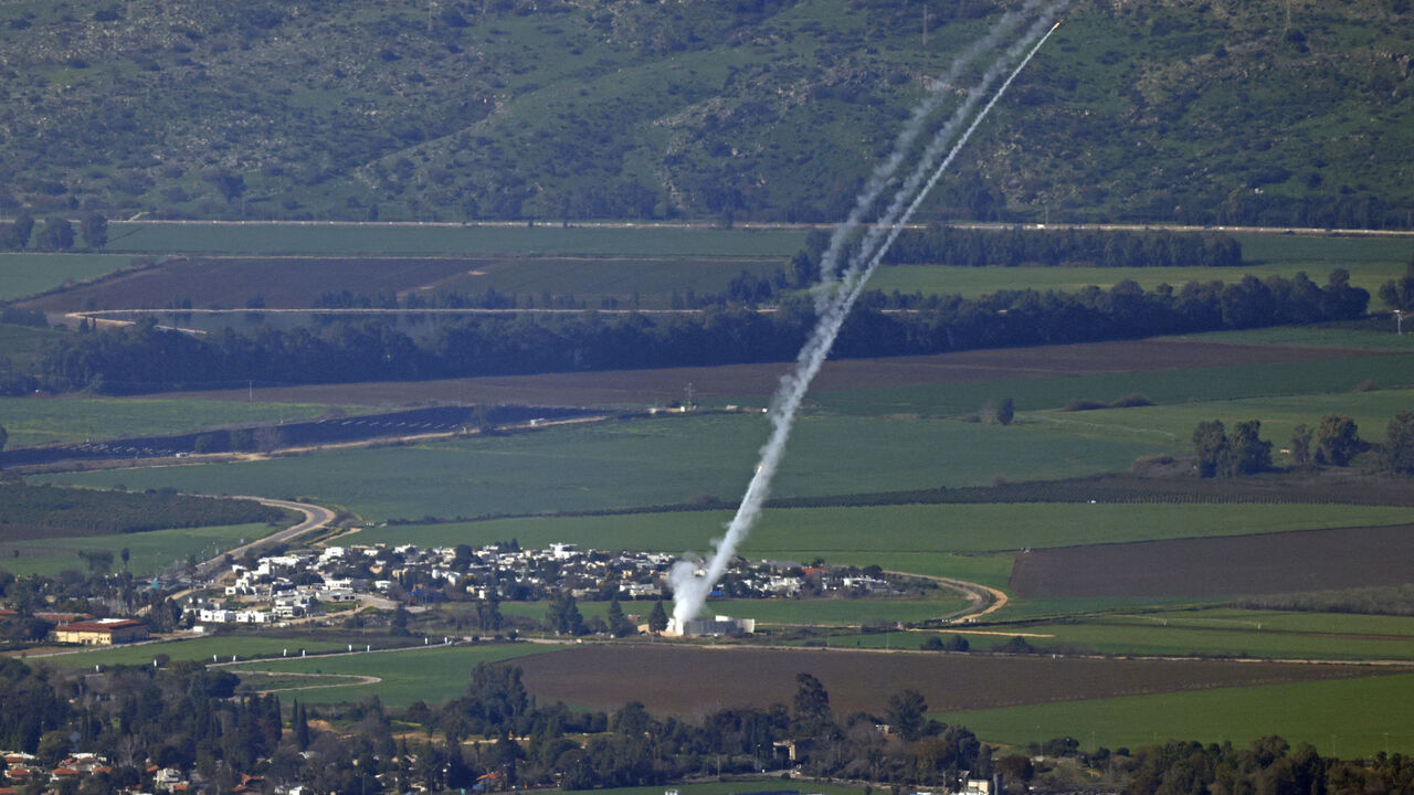 This picture taken in northern Israel shows Israel's Iron Dome missile defense system launches to intercept rockets being fired from Lebanon, Feb. 28, 2024.