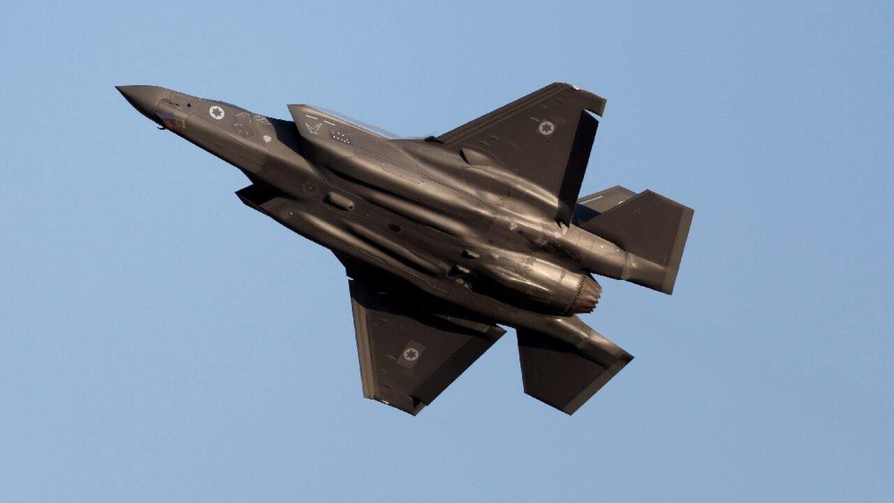 An Israeli F-35 warplane performs during an air show near the southern city of Beer Sheva on June 29, 2023