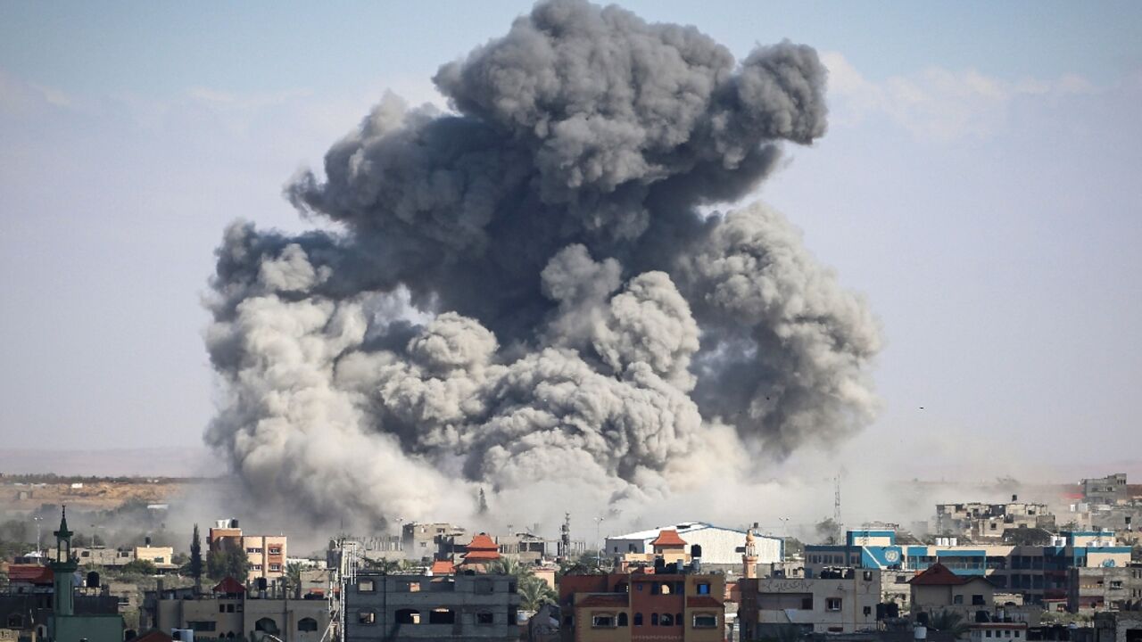 Smoke billows after Israeli bombardment in Rafah, in the southern Gaza Strip on May 6, 2024, amid the ongoing conflict between Israel and the Palestinian militant group Hamas