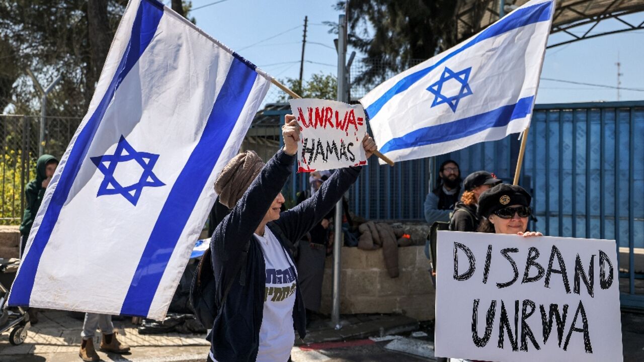 A right-wing Israeli protester demonstrates earlier this year outside the headquarters compound of the UN Palestinian refugee agency in Israeli-annexed east Jerusalem