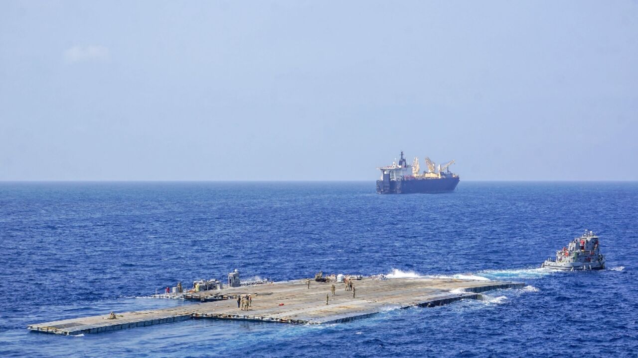 A US CENTCOM handout picture shows the temporary pier in the Mediterranean Sea on May 1