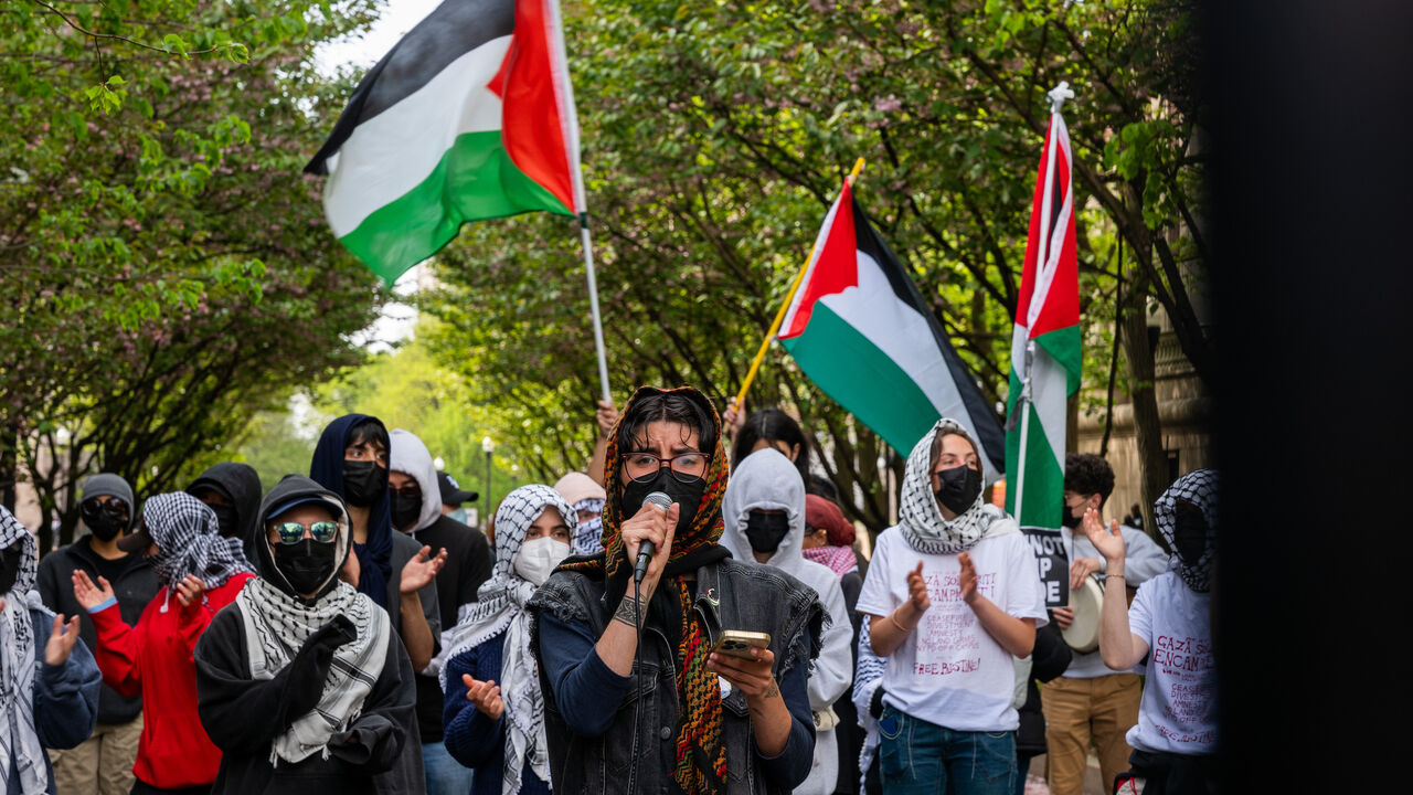 Pro-Palestinian supporters continue to demonstrate with a protest encampment on the campus of Columbia University on April 30, 2024 in New York City. 