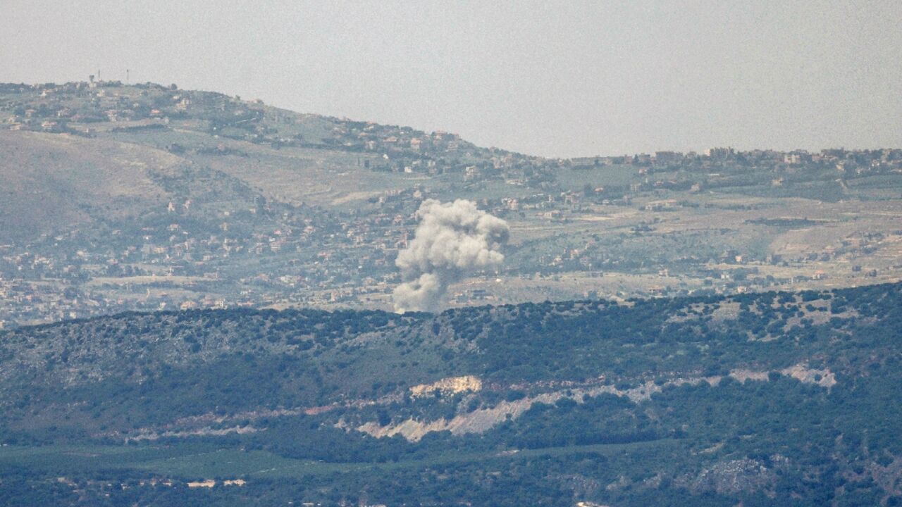 A picture taken from the northern Israeli border with Lebanon shows smoke billowing during Israeli bombardment of southern Lebanon on May 10