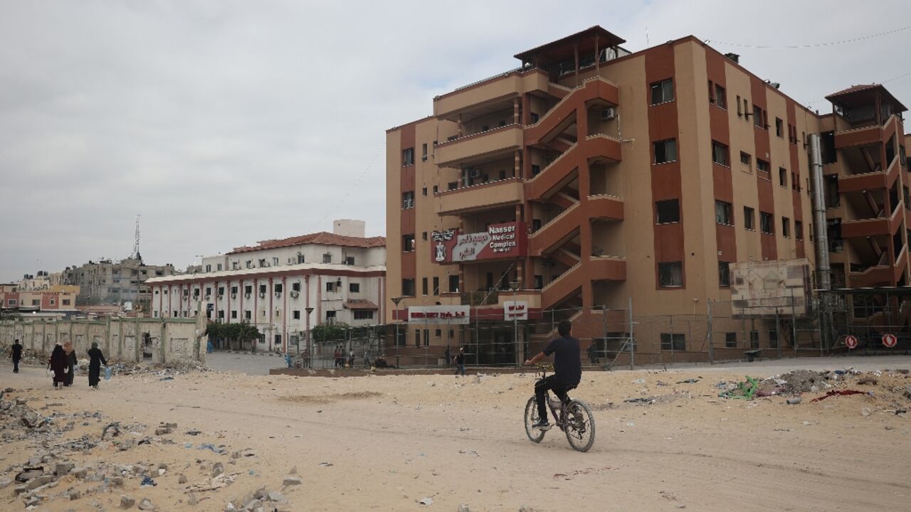 The damaged Nasser Hospital in Khan Yunis