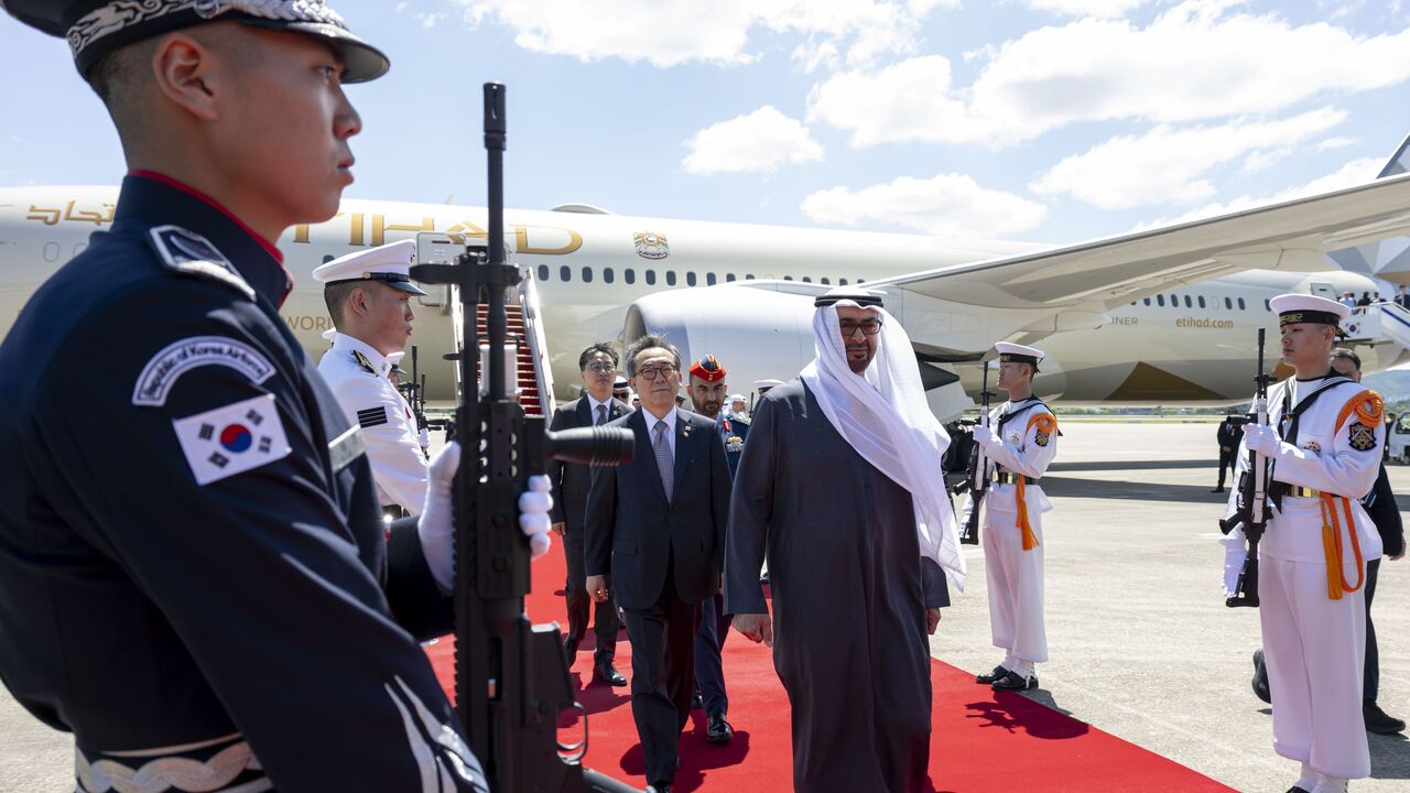 UAE President Sheikh Mohamed bin Zayed Al Nahyan arriving in Seoul on May 26, 2024 for a two-day state visit to the Republic of Korea.
