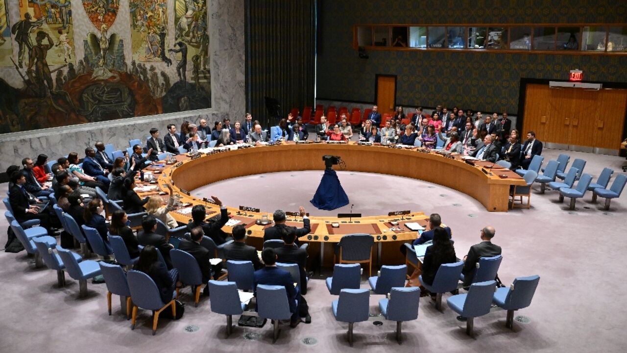 United Nations Security Council members votes to adopt a US-drafted resolution supporting a ceasefire plan in Gaza