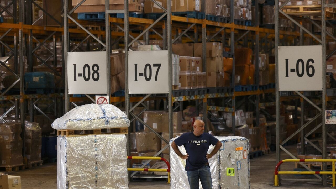 The cargo storage facility at Beirut's international airport, during a tour organised by the Lebanese Ministry of Public Works and Transport