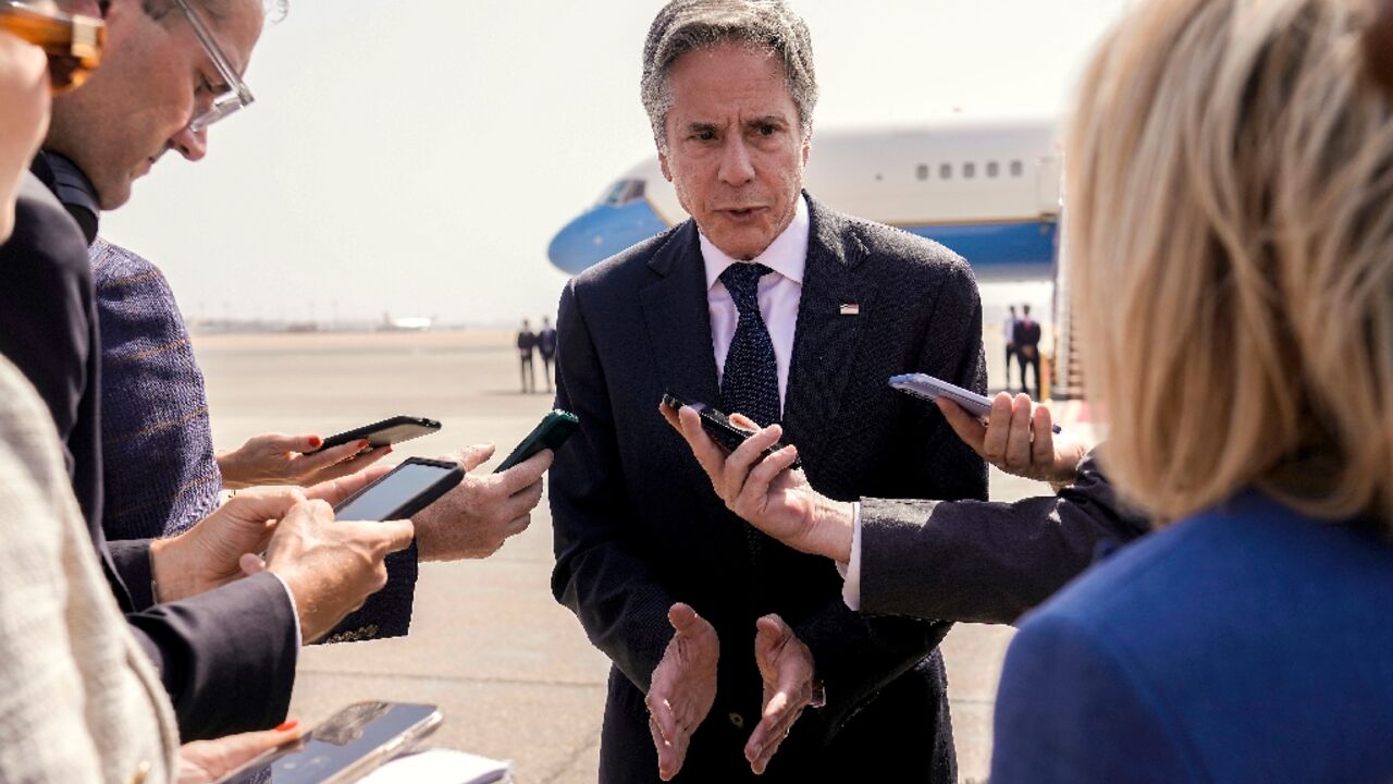 US Secretary of State Antony Blinken speaks to reporters after his meeting with the Egyptian president