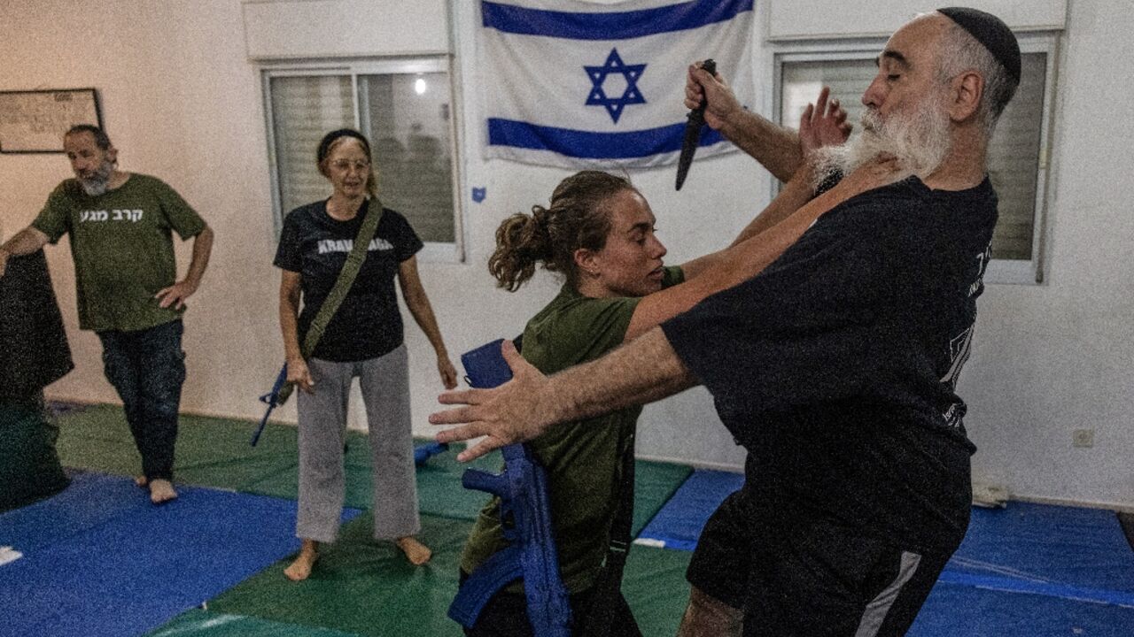 Students in the occupied West Bank train in Krav Maga, an Israeli martial involving an aggressive fighting style and blows to weak points such as the throat