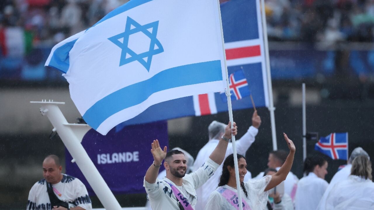 The Israeli team at the opening ceremony of the Paris Olympics