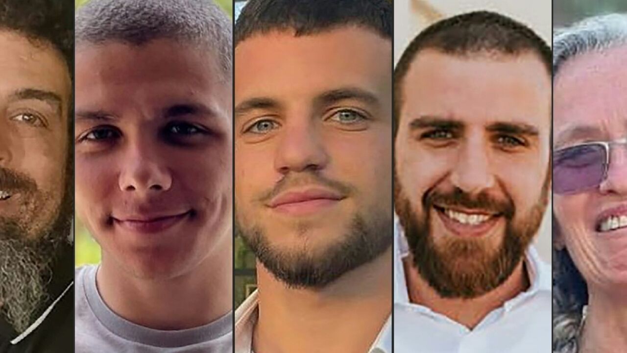 This combination of pictures shows, left to right, Ravid Katz, Kiril Brodski, Tomer Ahimas, Oren Goldin and Maya Goren, whose bodies the military said were held by militants in Gaza, until their rescue by Israeli forces