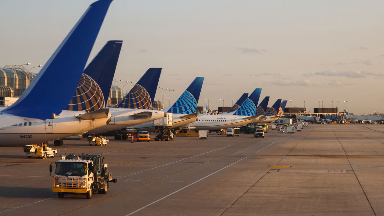 United Airlines passenger aircrafts are lined up at O'Hare International Airport in Chicago, Illinois, on May 11, 2024. (Photo by Charly TRIBALLEAU / AFP) (Photo by CHARLY TRIBALLEAU/AFP via Getty Images)